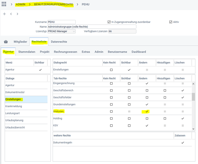 Rechtelistebenutzergruppen